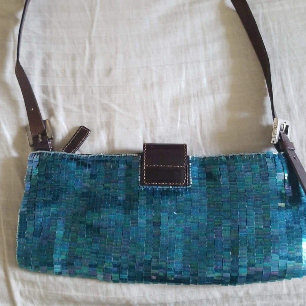 Turquoise Flat hand beaded FENDI bag- Very Rare! - Picture 5 of 8